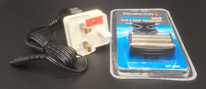 Remington F7790 charging lead complete with UK shaver adaptor and a spare foil and cutter set